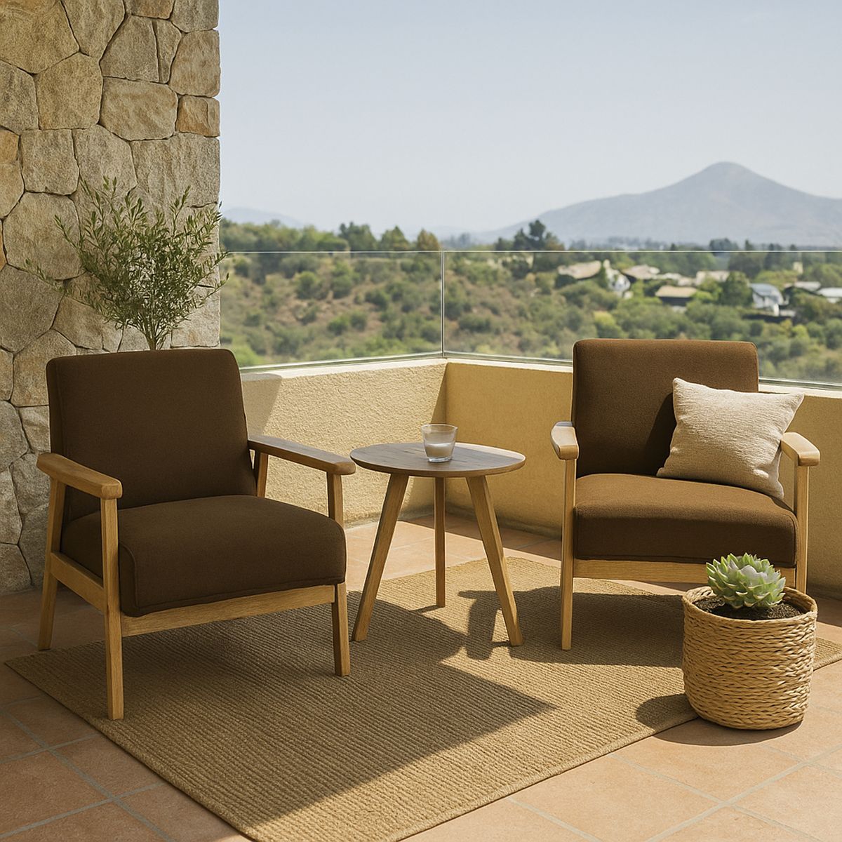 EL BARCO - Juego de Terraza Balcón Nature 2 Personas Café