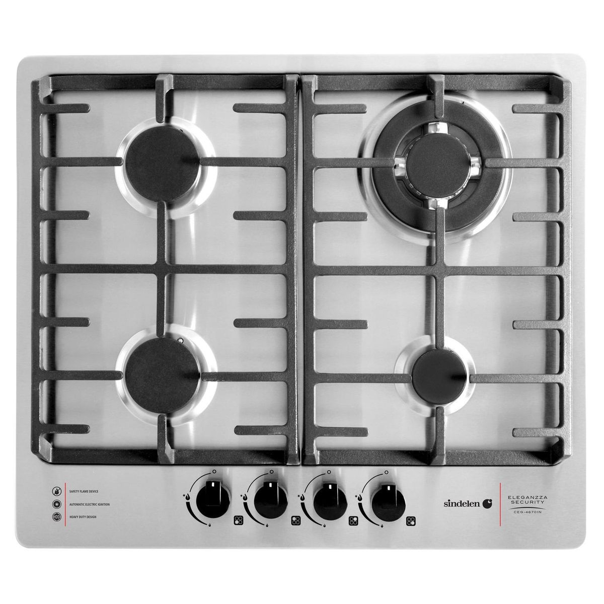 SINDELEN - Encimera Gas Licuado 4 Platos Inox CEG-4670IN