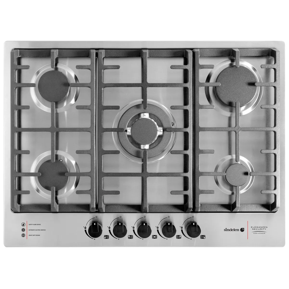 SINDELEN - Encimera Gas Licuado 5 Platos Inox CEG-4700IN