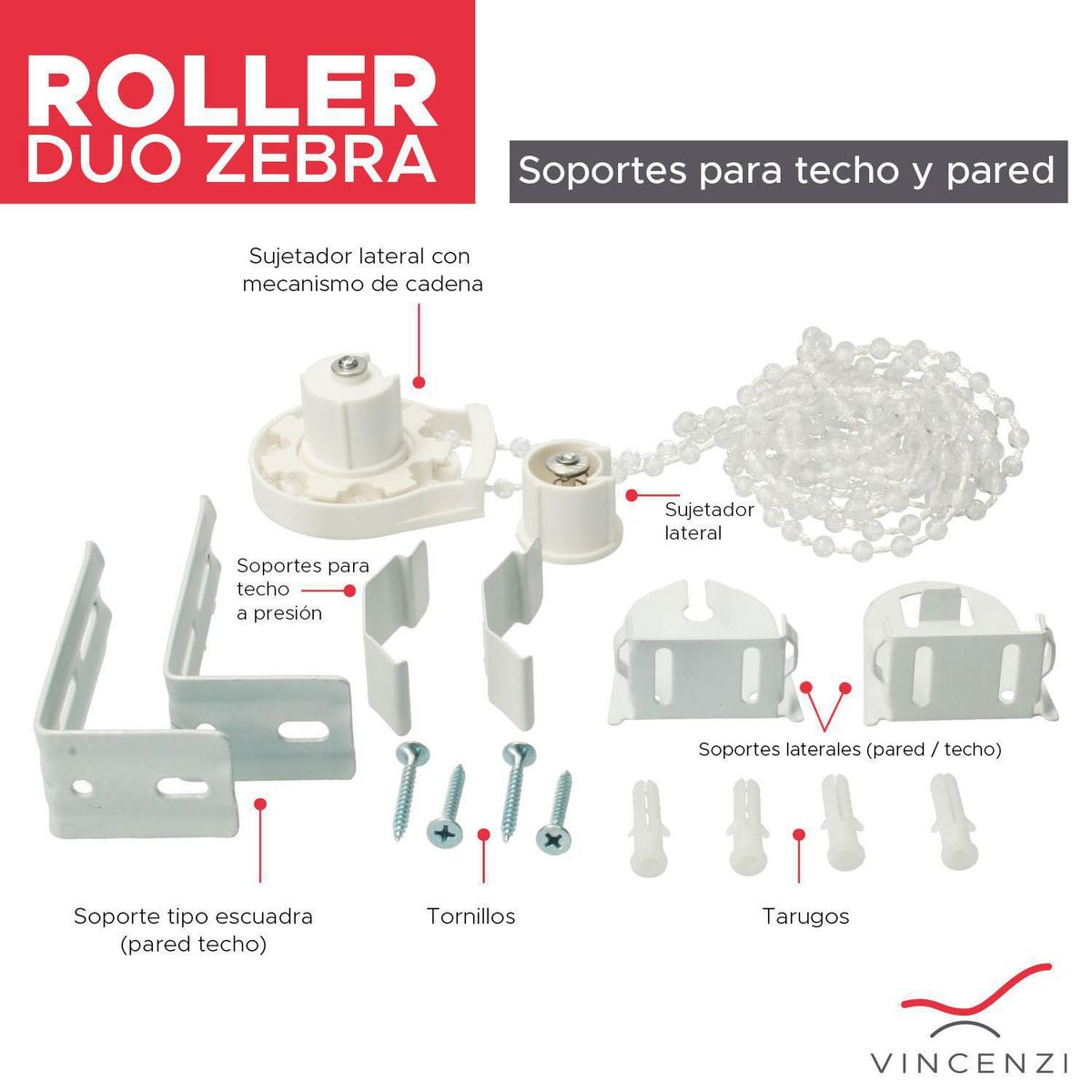 VINCENZI - Kit Instalación Cortina Roller Duo