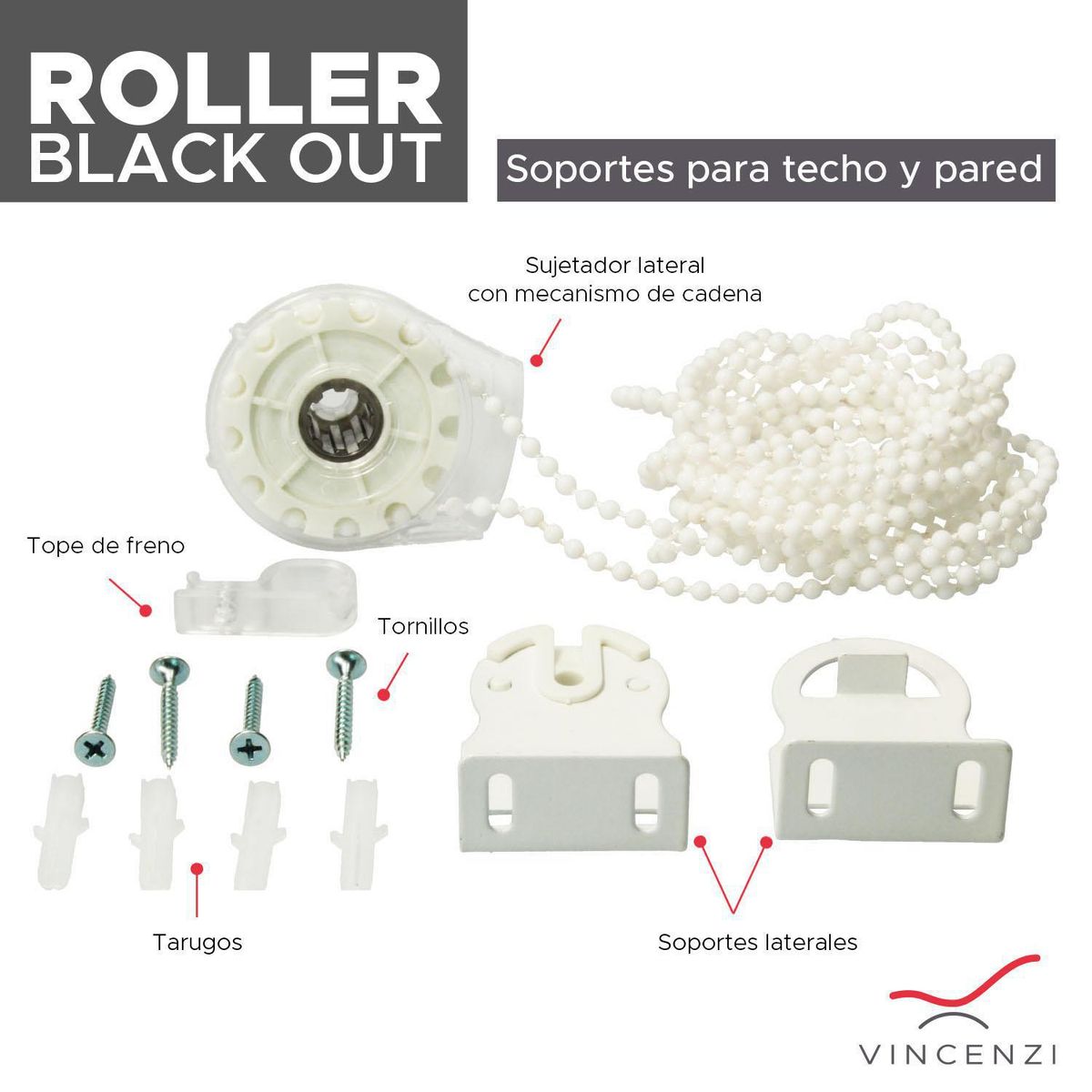 VINCENZI - Kit Instalación Cortina Roller Blackout