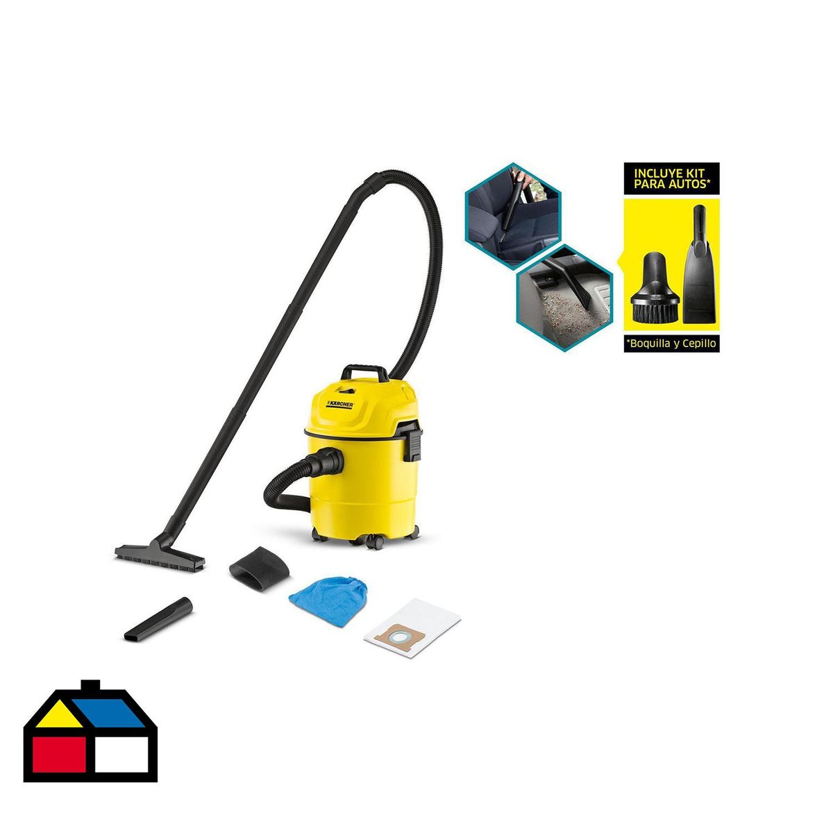 KARCHER - Aspiradora de Polvo y Agua cpn Kit Auto 1000 W 15 Litros WD1 DAKAR