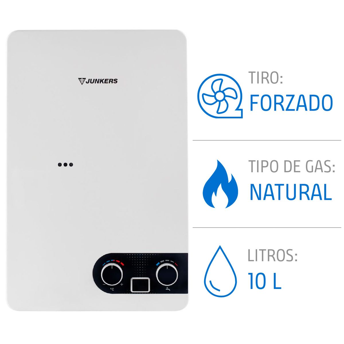 JUNKERS - Calefón Gas Natural 10 Litros Tiro Forzado Microturbina