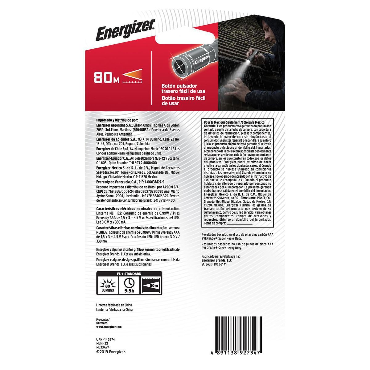 EVEREADY - Linterna compacta metálica 80 Lumenes