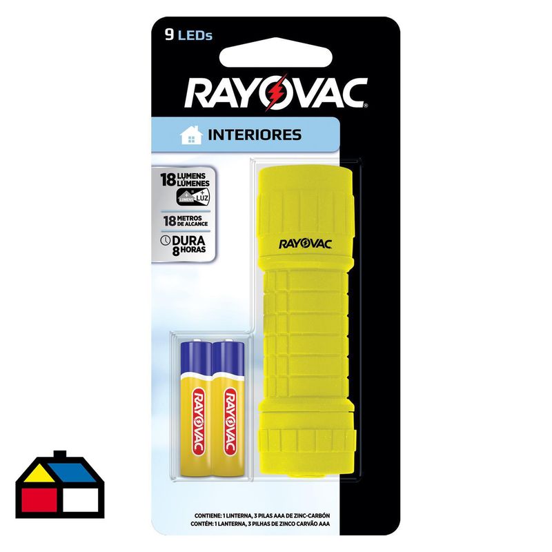 RAYOVAC - Linterna de Goma 9LED - 18 Lumenes (Pilas incluidas)