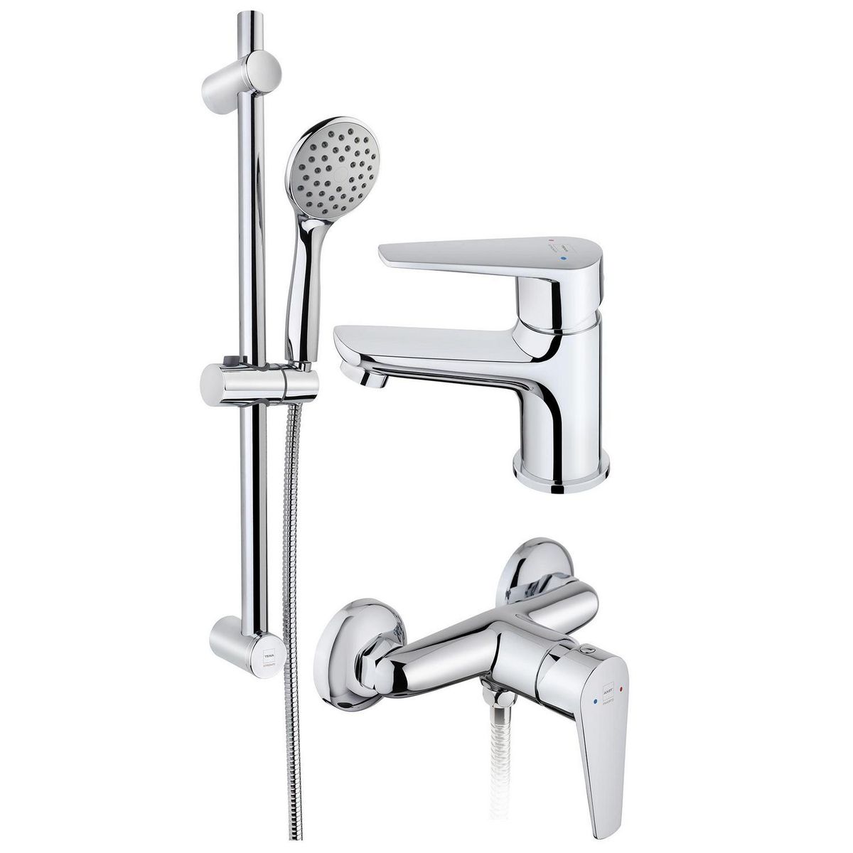 TEKA - Combo Kit de Grifo Lavamanos + Grifo Baño/Ducha y Barra Ducha, Cromado