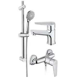 TEKA - Combo Kit de Grifo Lavamanos + Grifo Baño/Ducha y Barra Ducha, Cromado