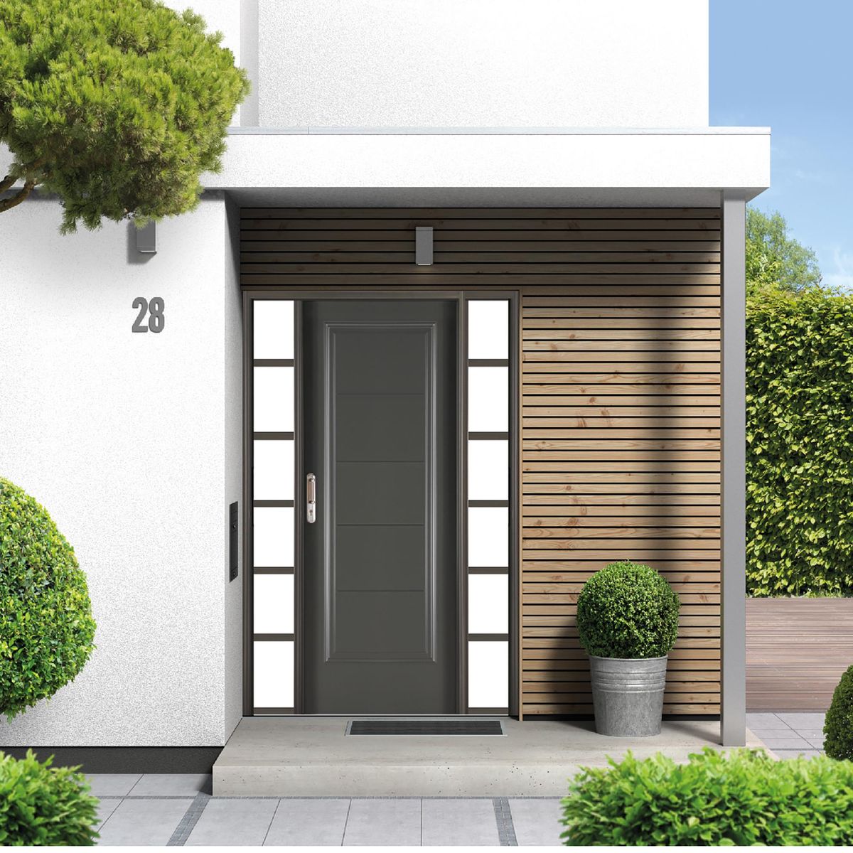 WINTEC - Kit Puerta Exterior Acero galvanizado 80x200 cm 5 Paneles Gris
