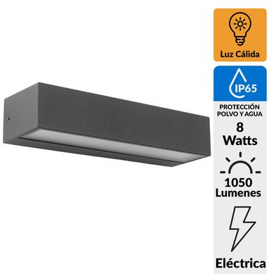 Aplique Brick bi direccional Led 2X8 W 3000K color gris IP65