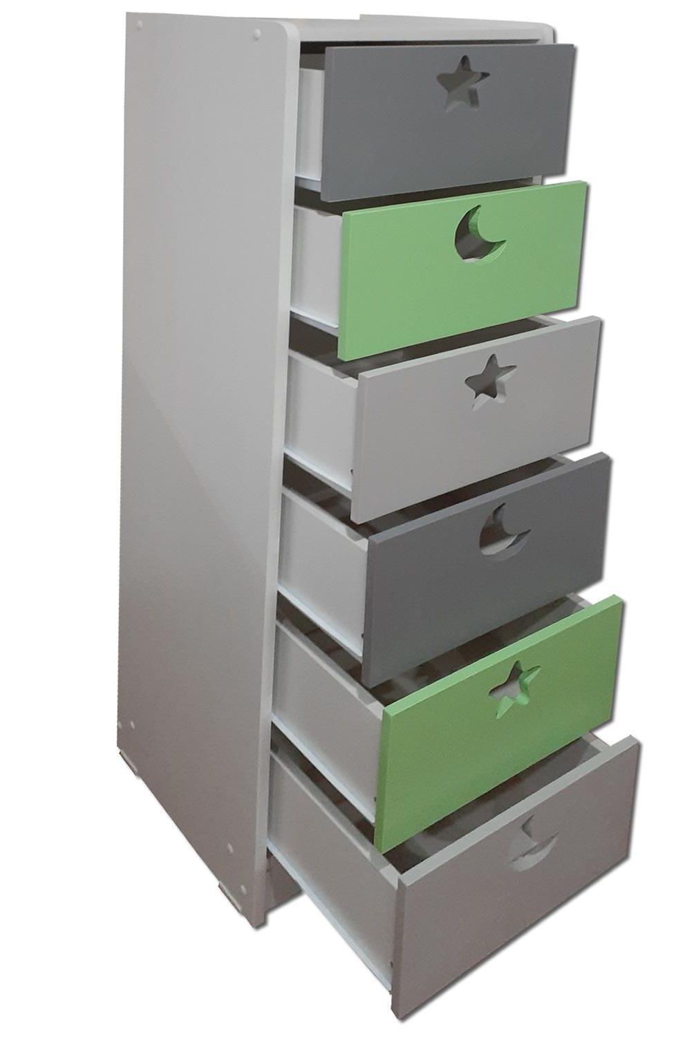 MUEBLES KIDS - Cajonera 6 Cajón(es) Verde Gris 40x135x40 cm Verde