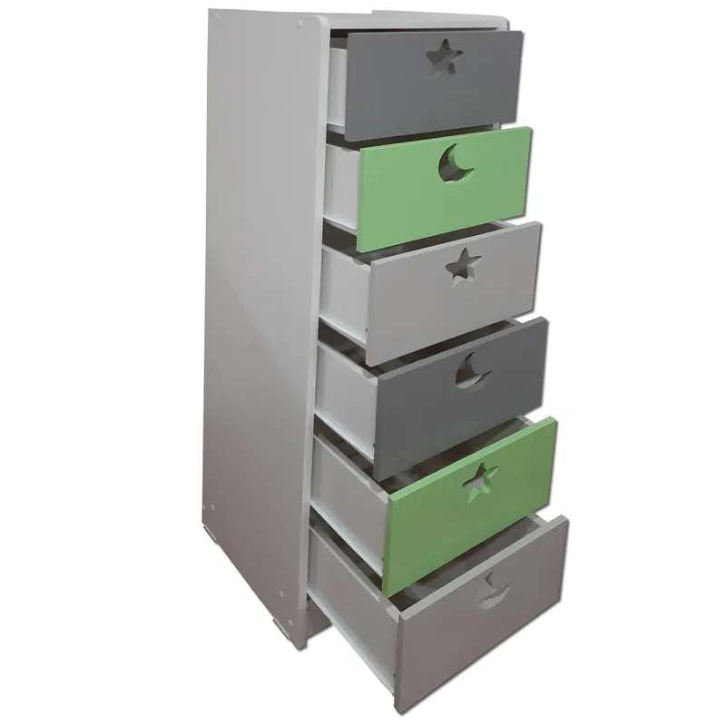 MUEBLES KIDS - Cajonera 6 Cajón(es) Verde Gris 40x135x40 cm Verde