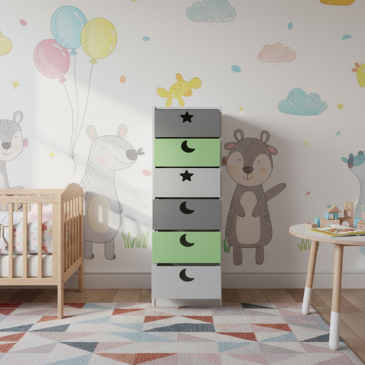 MUEBLES KIDS - Cajonera 6 Cajón(es) Verde Gris 40x135x40 cm Verde