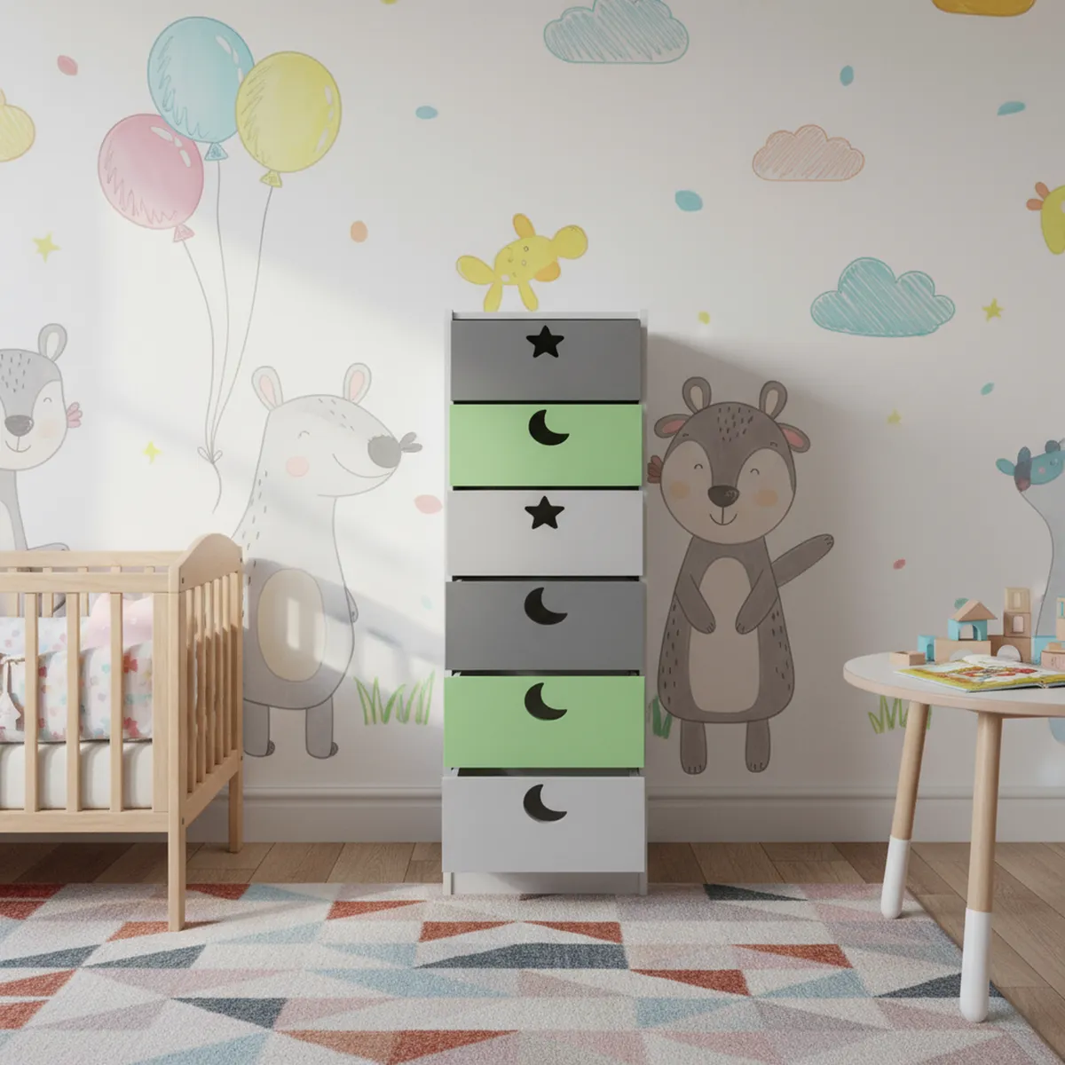 MUEBLES KIDS - Cajonera 6 Cajón(es) Verde Gris 40x135x40 cm Verde