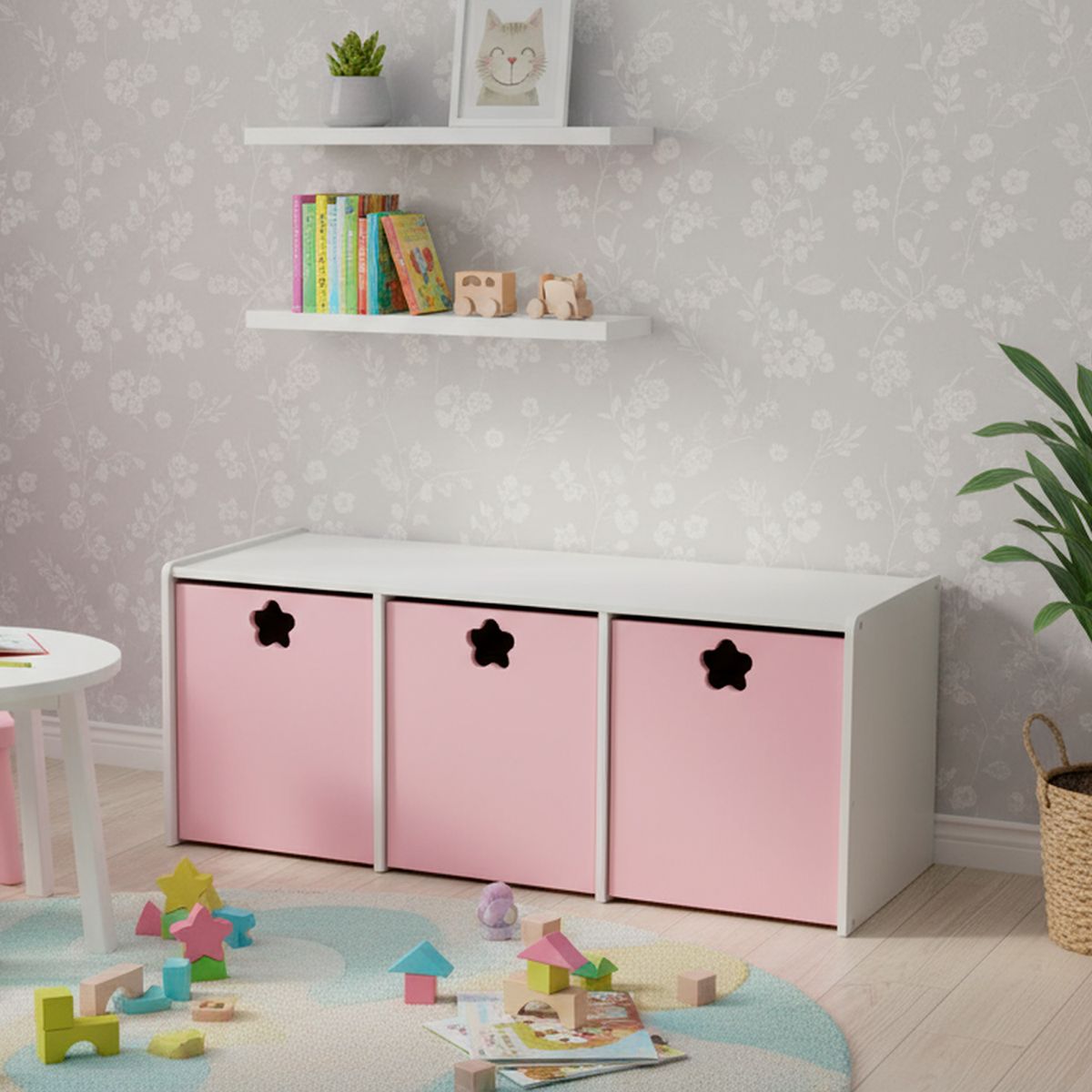 MUEBLES KIDS - Juguetera 3 Cajón(es) Rosado Flor 120x50x50 cm Rosado