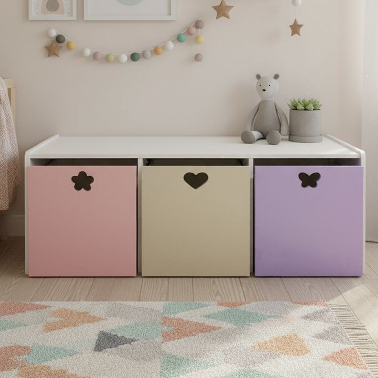 Juguetera 3 Cajón(es) Crema Lila 120x50x50 cm Crema Lila Rosado