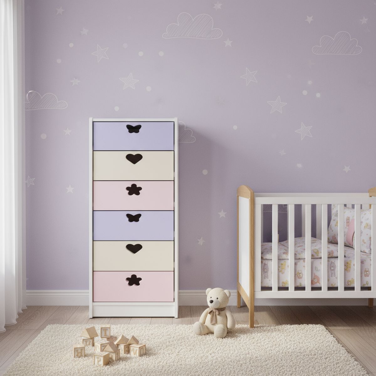 MUEBLES KIDS - Cajonera 6 Cajón(es) Crema Lila 40x135x40 cm crema