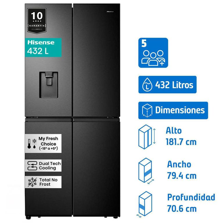 HISENSE Refrigerador Multidoor No Frost 432 Litros Negro RQ-56WCD