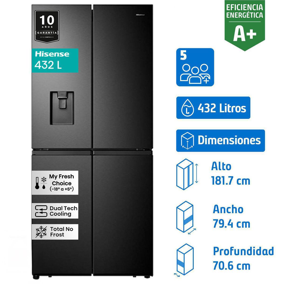 HISENSE - Refrigerador Multidoor No Frost 432 Litros Negro RQ-56WCD
