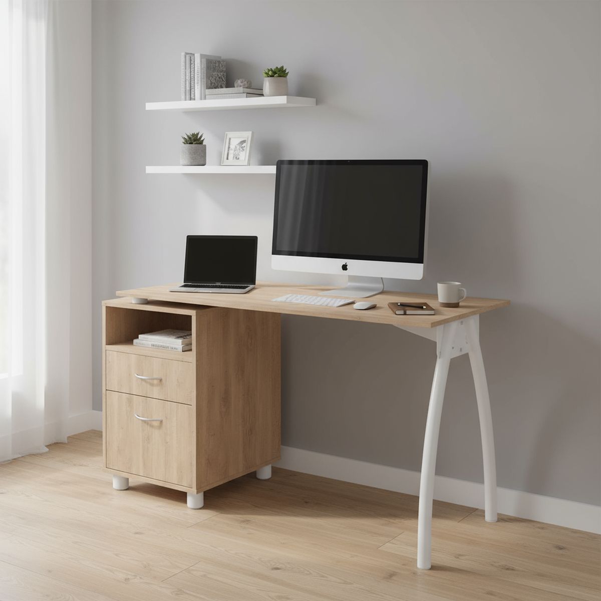 AGM - Escritorio 2 cajones puerta metal 110x50x120 cm Jerez