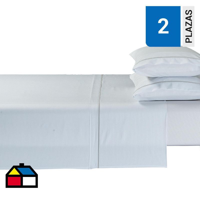 VEKKAHOME - Juego de Sábanas Andes 2 plazas 144 Hilos Blanco