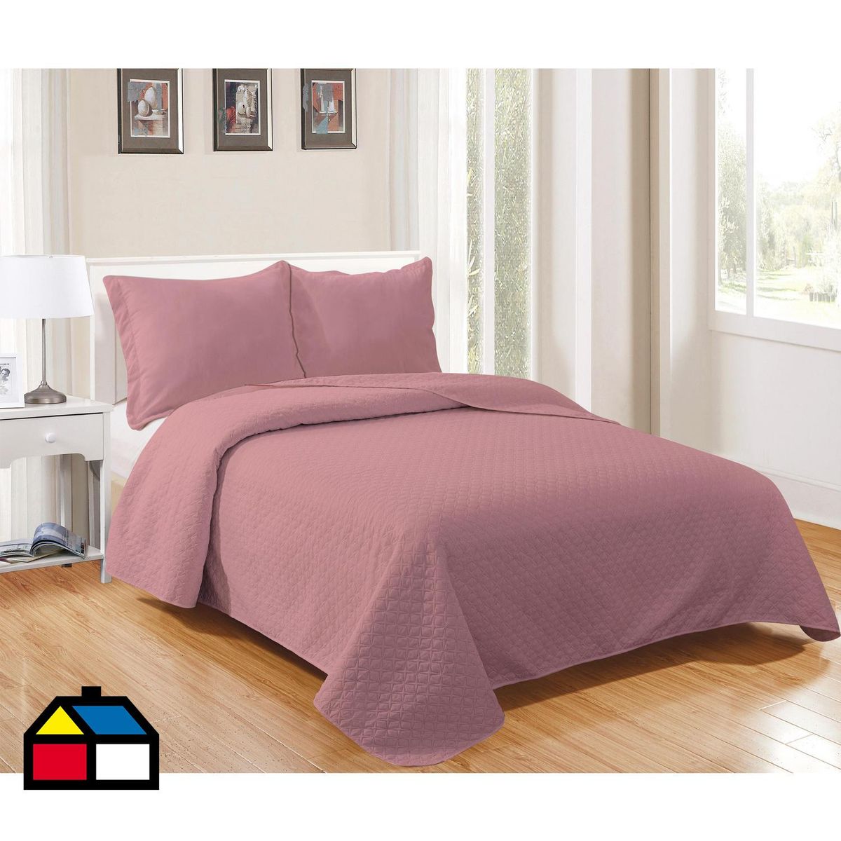 MASHINI - Cubrecama Quilt 2 plazas Cordoba Rosado