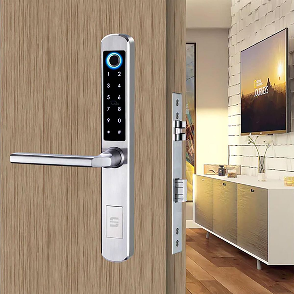 SCANAVINI - Cerradura digital izquierda BT Huella digital/picaporte -cerrojo/ac.Inox