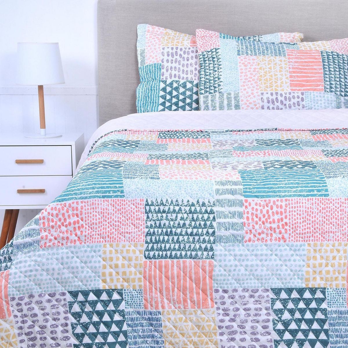 MASHINI - Cubrecama Quilt 2 plazas Cosido Patchwork Multicolor 
