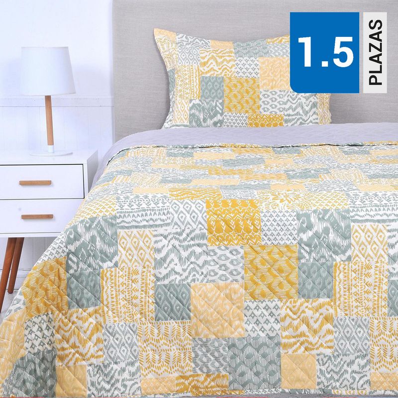 MASHINI - Cubrecama Quilt 1.5 plazas Patchwork Multicolor