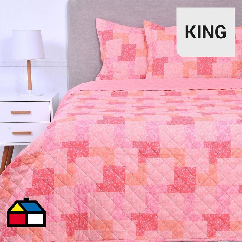 MASHINI - Cubrecama Quilt King Patchwork Rosado