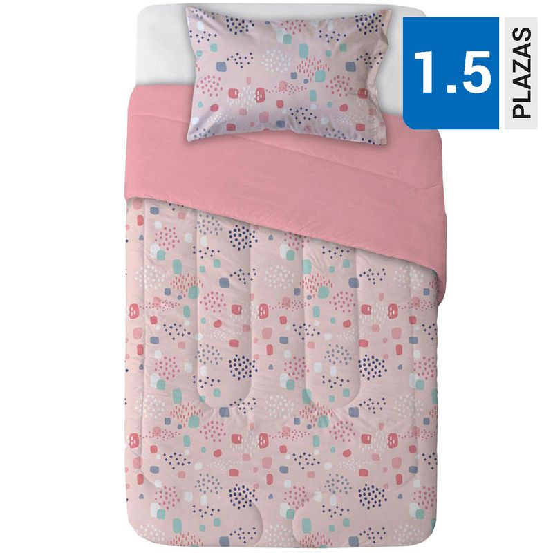MASHINI - Cubrecama Quilt 1.5 plazas Cordova Rosado