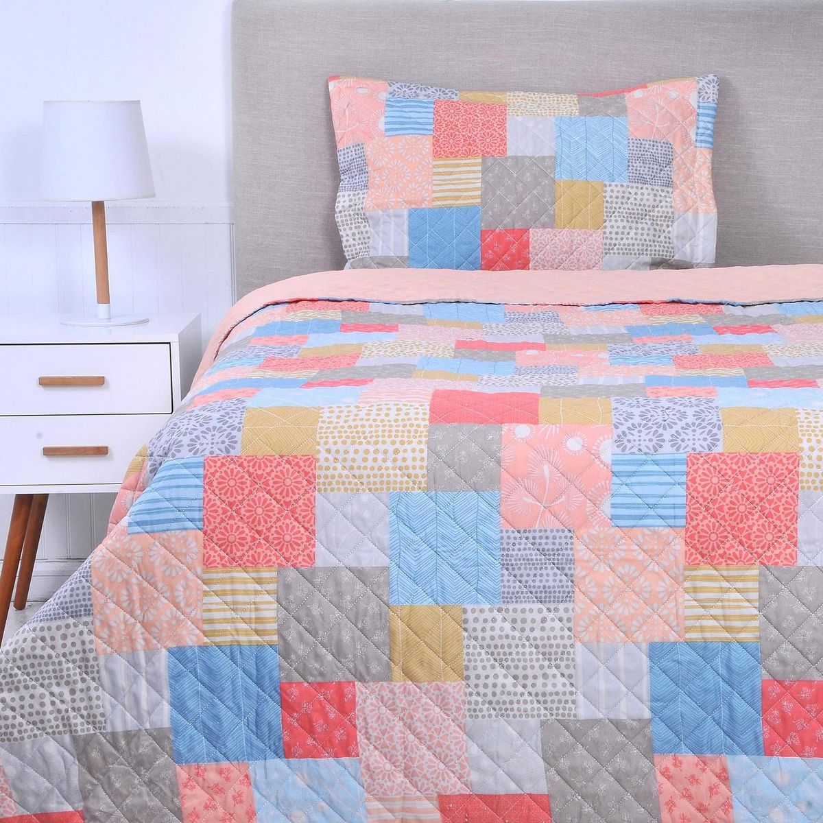 MASHINI - Cubrecama Quilt 1.5 plazas Patchwork Multicolor 