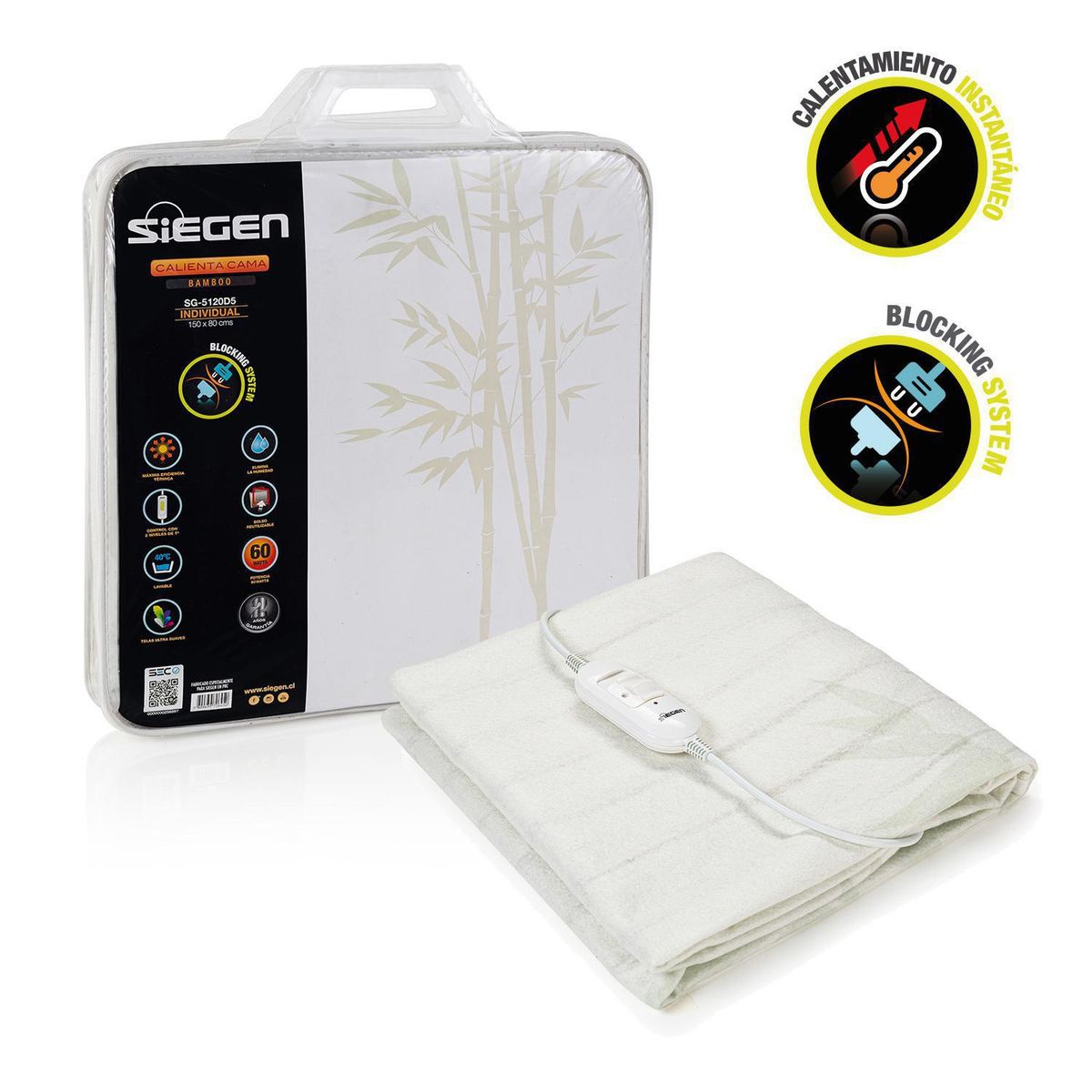 SIEGEN - Calientacamas SG-5120D5 Eléctrica Poliéster 1 plaza 60 W Blanco