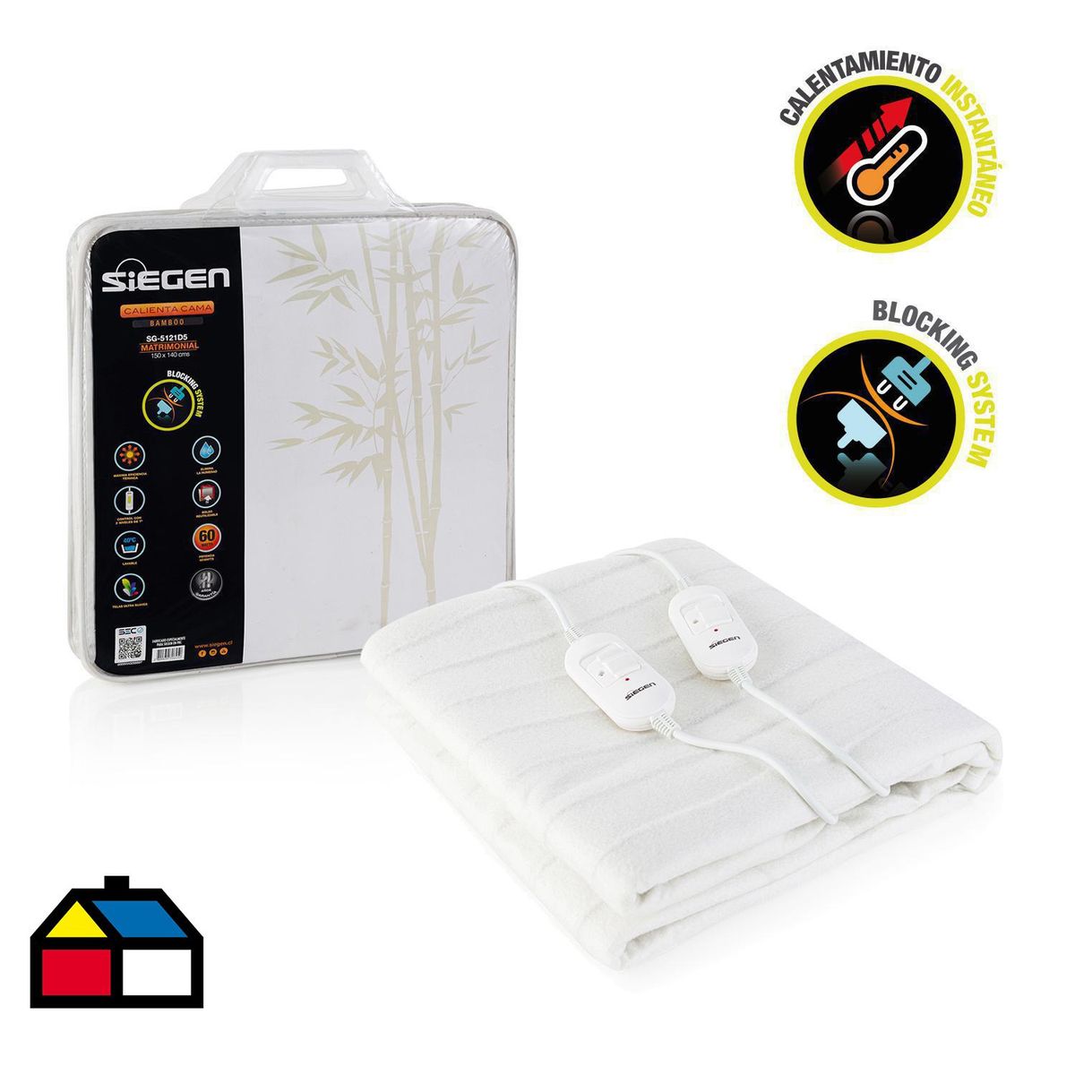 SIEGEN - Calientacamas SG-5121D5 Eléctrica Poliéster 2 plazas 60 W Blanco