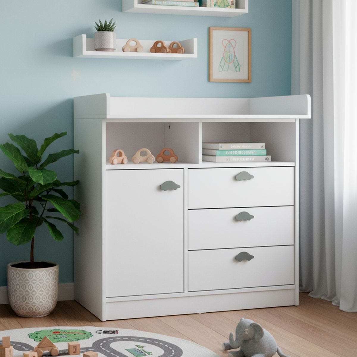 MUEBLES KIDS - Cómoda 3 Cajón(es) Blanca Auto 100x110x105 cm 