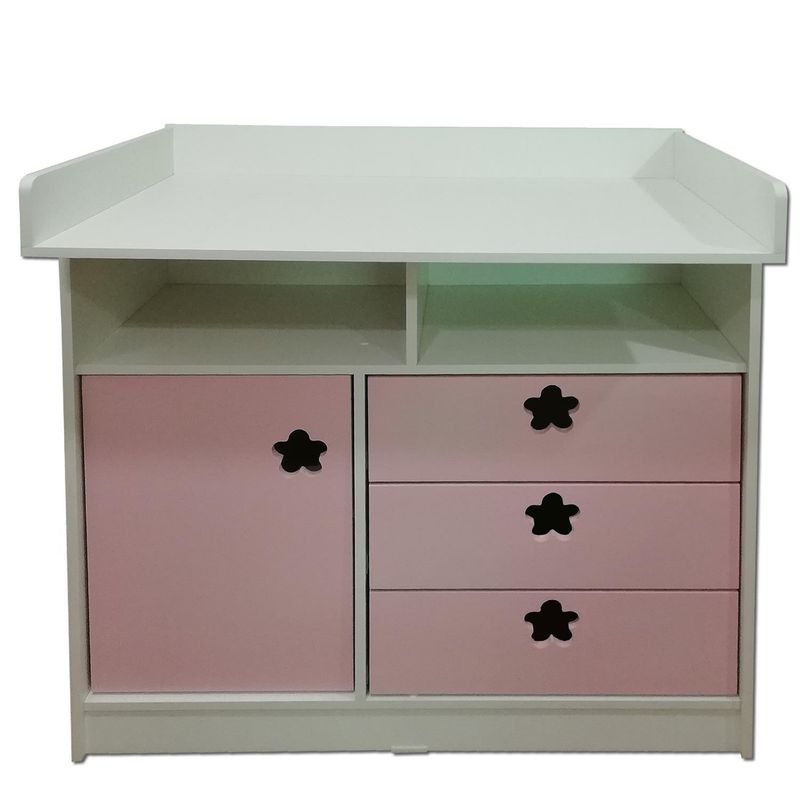 MUEBLES KIDS - Cómoda 1 Puerta 3 Cajón(es) Mudador 100x110x100 cm Rosado