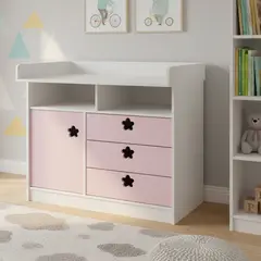 MUEBLES KIDS - Cómoda 1 Puerta 3 Cajón(es) Mudador 100x110x100 cm Rosado