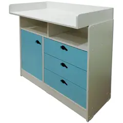 MUEBLES KIDS - Cómoda 1 Puerta 3 Cajón(es) Mudador 100x110x105 cm Celeste