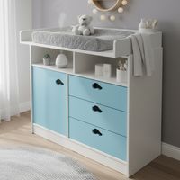 Cómoda 1 Puerta 3 Cajón(es) Mudador 100x110x105 cm Celeste