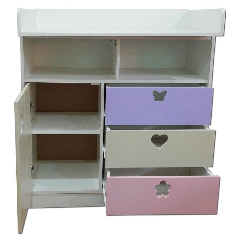 MUEBLES KIDS - Cómoda 1 Puerta 3 Cajón(es) Mudador 100x120x100 cm Crema Lila