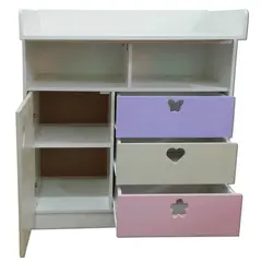 MUEBLES KIDS - Cómoda 1 Puerta 3 Cajón(es) Mudador 100x120x100 cm Crema Lila