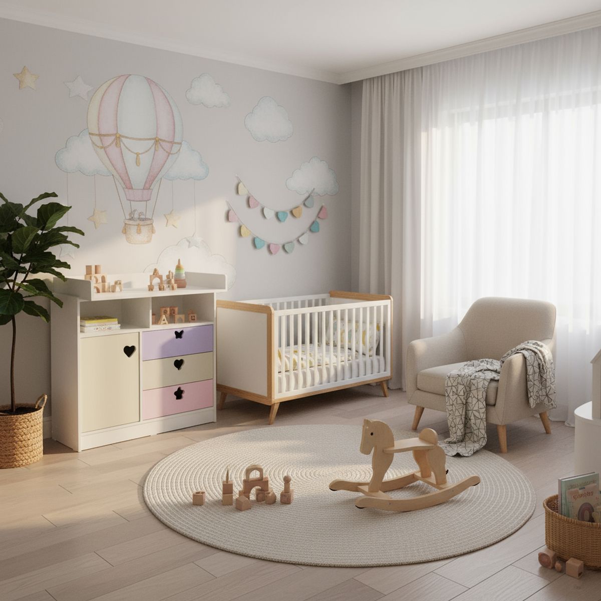 MUEBLES KIDS - Cómoda 1 Puerta 3 Cajón(es) Mudador 100x120x100 cm Crema Lila