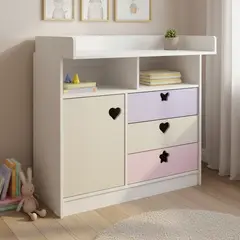 MUEBLES KIDS - Cómoda 1 Puerta 3 Cajón(es) Mudador 100x120x100 cm Crema Lila