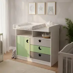 MUEBLES KIDS - Cómoda 1 Puerta 3 Cajón(es) Mudador 100x110x75 cm Verde Gris