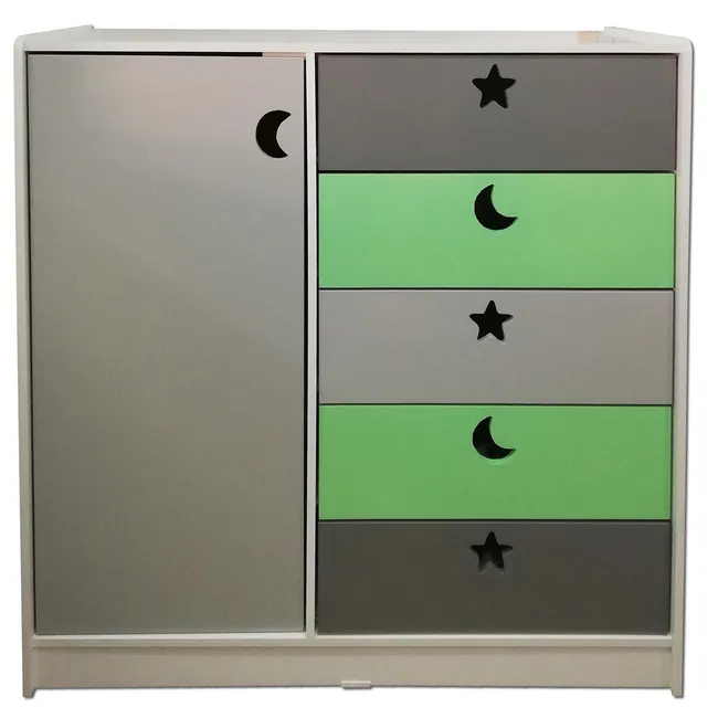 MUEBLES KIDS - Mini Closet 2 Cajón(es) Estrellas Luna 120x115x40 cm Verde