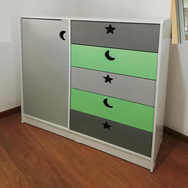 MUEBLES KIDS - Mini Closet 2 Cajón(es) Estrellas Luna 120x115x40 cm Verde