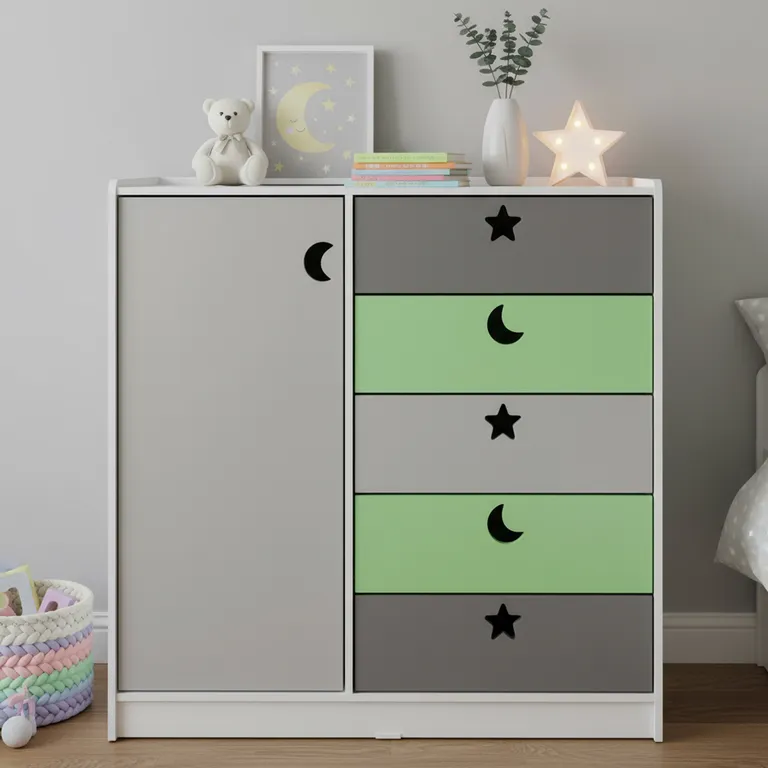 Mini Closet 2 Cajón(es) Estrellas Luna 120x115x40 cm Verde