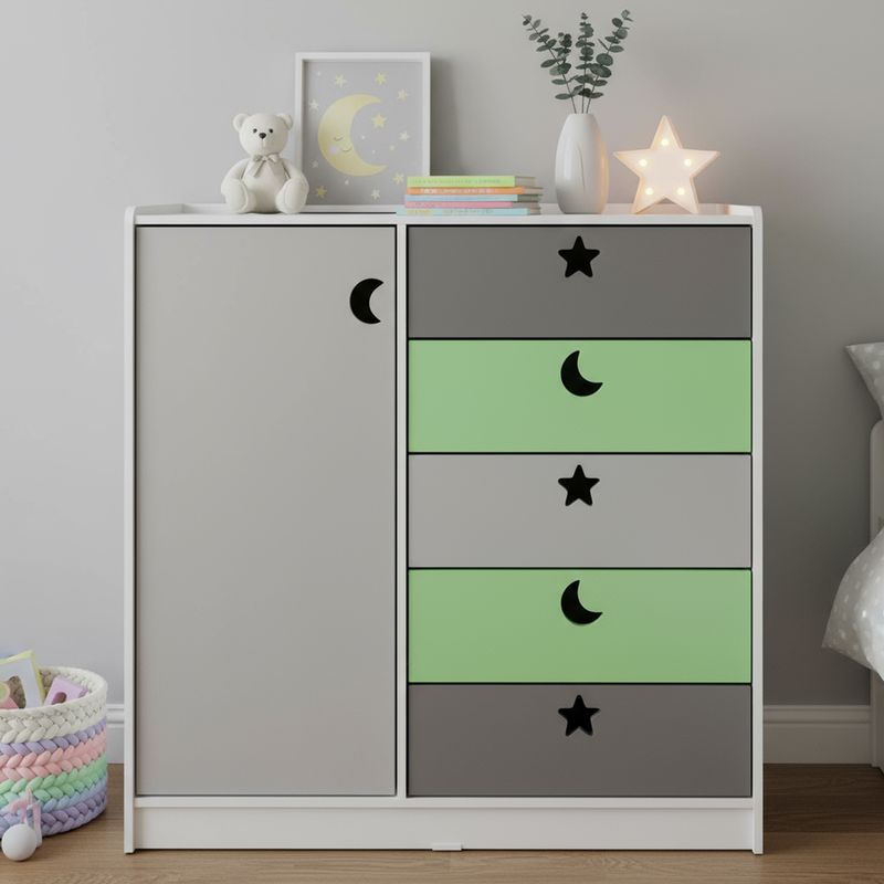 MUEBLES KIDS - Mini Closet 2 Cajón(es) Estrellas Luna 120x115x40 cm Verde