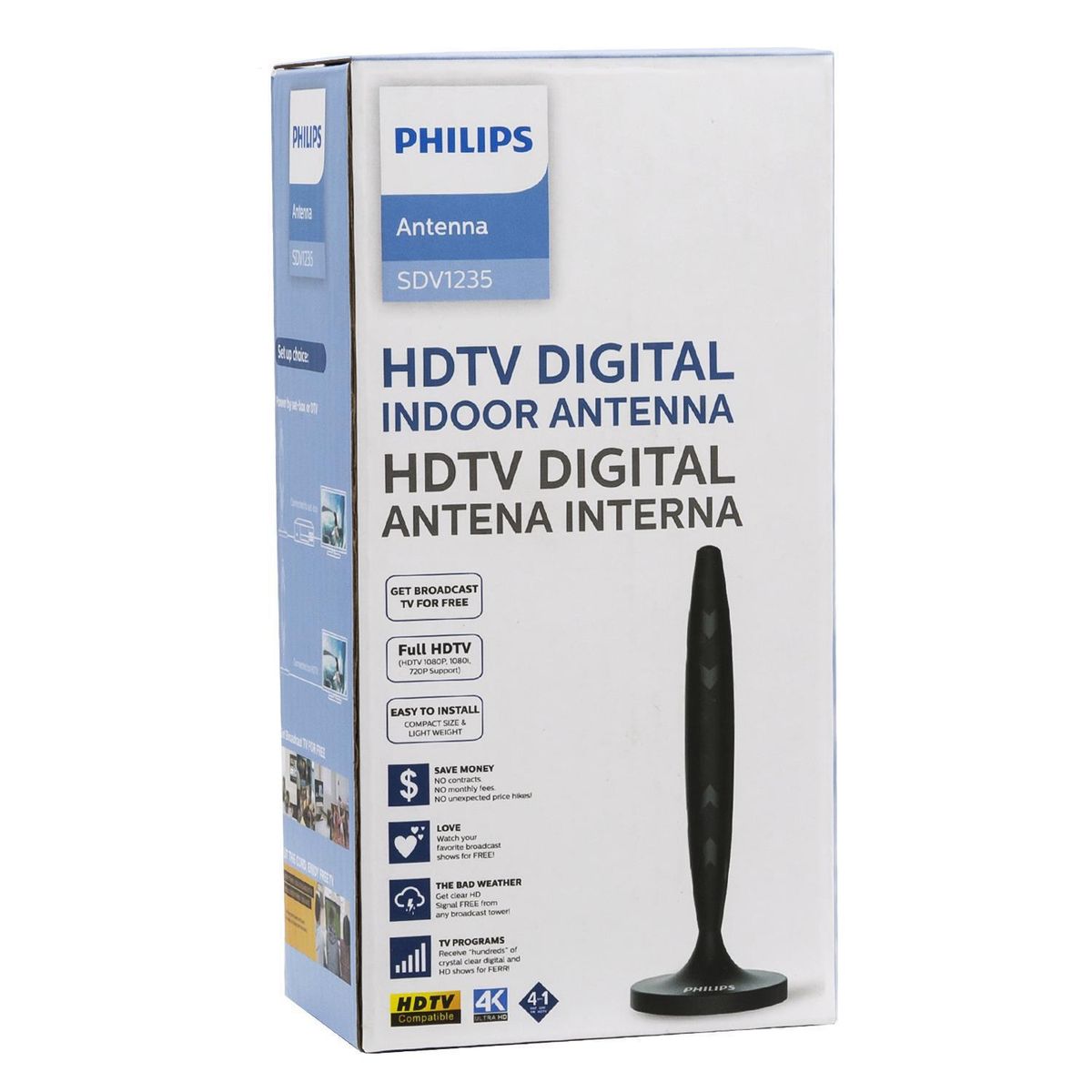PHILIPS - Antena interior para TV y FM Full HdTv