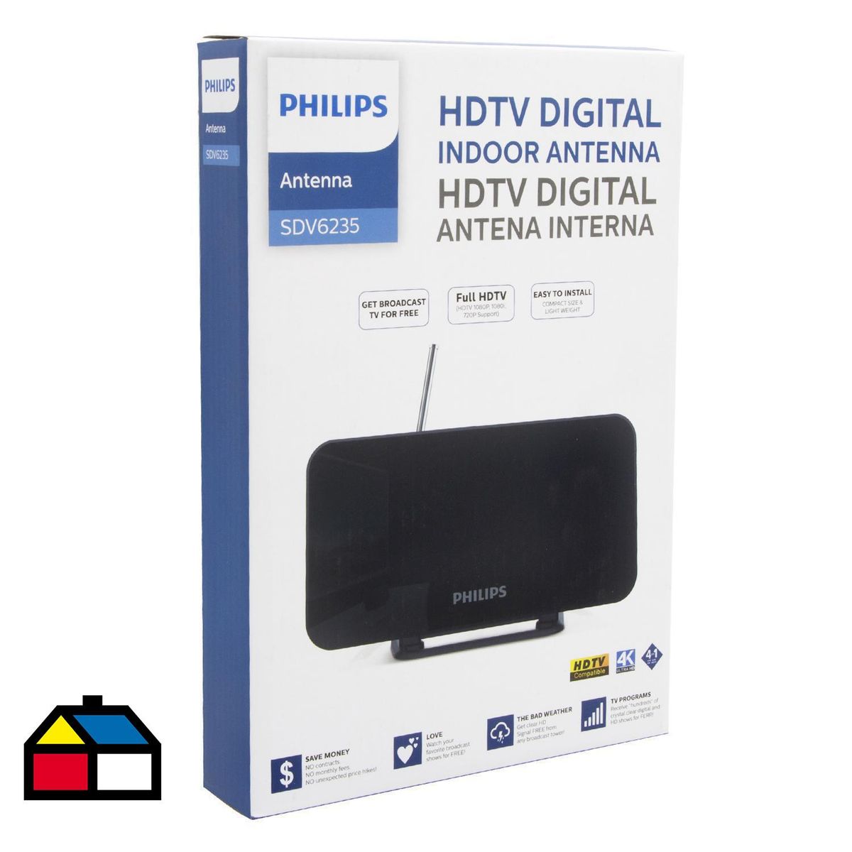 PHILIPS - Antena interior para TV y FM Full HdTv