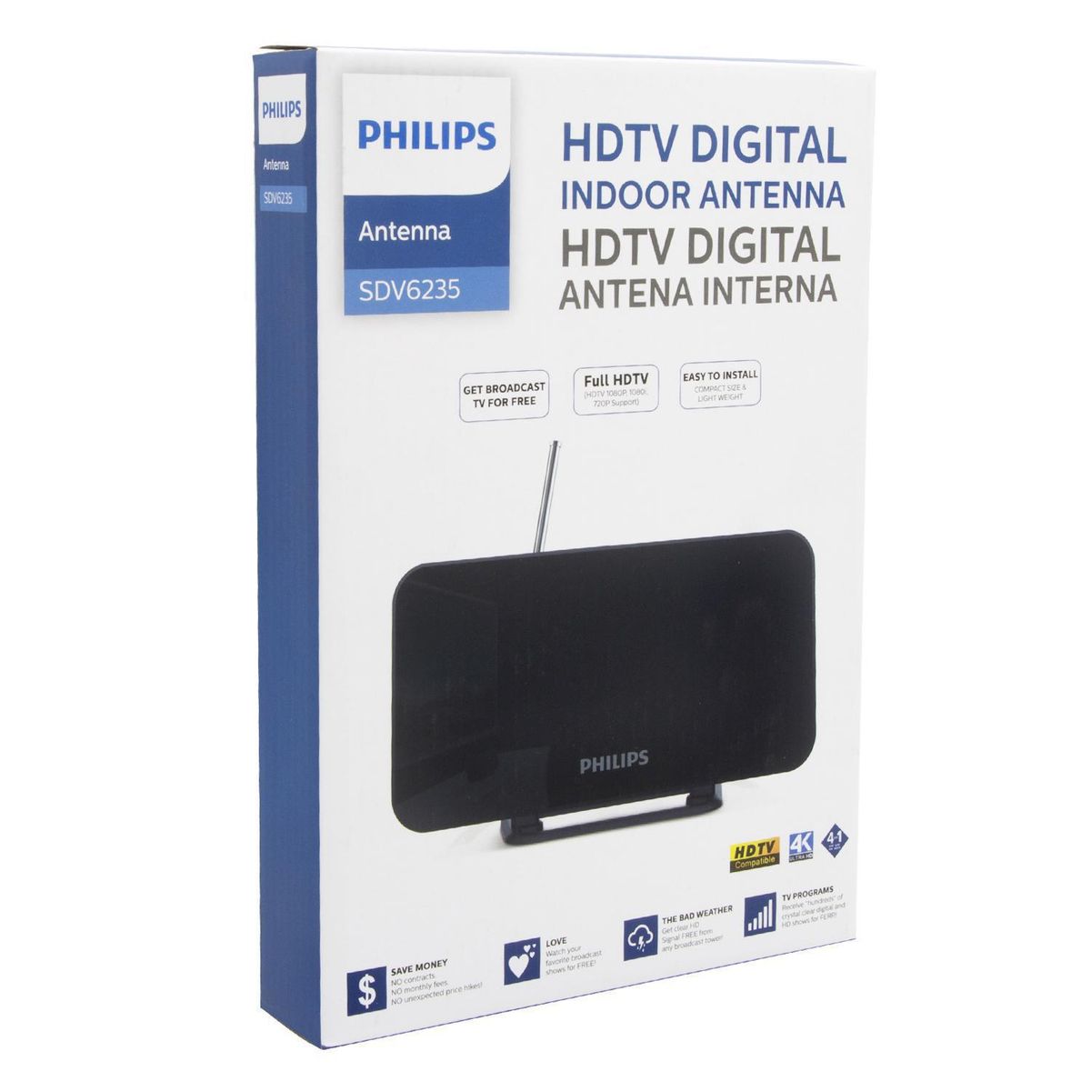 PHILIPS - Antena interior para TV y FM Full HdTv